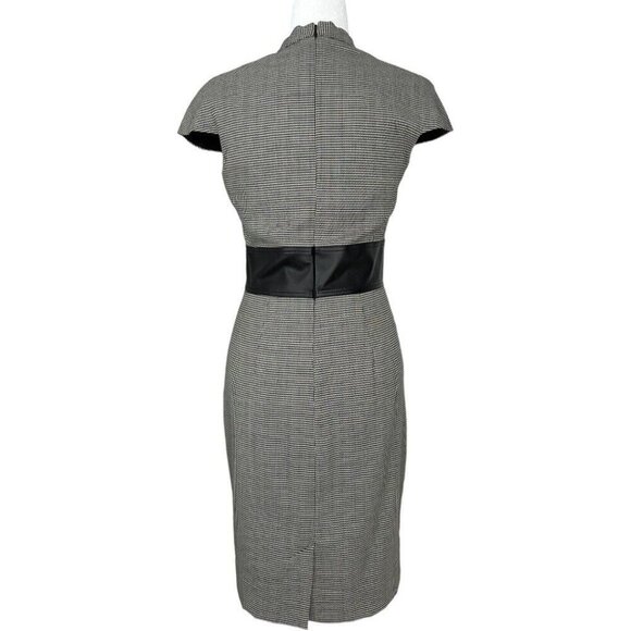 L’AGENCE Women’s Black Houndstooth Leather Corset‎ Waist Designer Dress 6/C34 - Picture 6 of 16